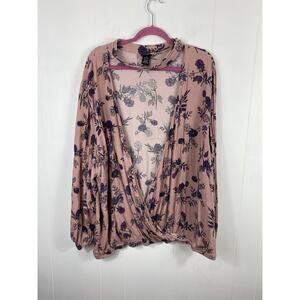 Torrid Blouse Womens 4X Floral Print Chiffon Mock Neck Torrid Purple Cottage